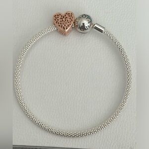 Excellent Condition 925 Sterling Silver Star Heart Snake Chain Bracelet Fit